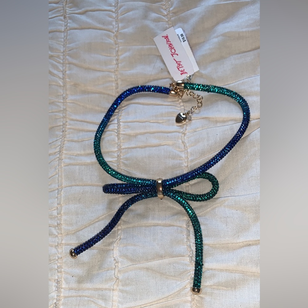 Betsey Johnson bow bling necklace blue NWT FINAL PRICE